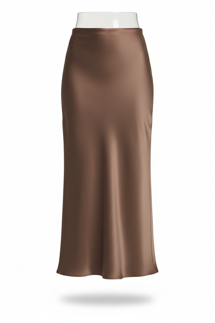 Jupe Satin Fluide Marron Élégante Sobre