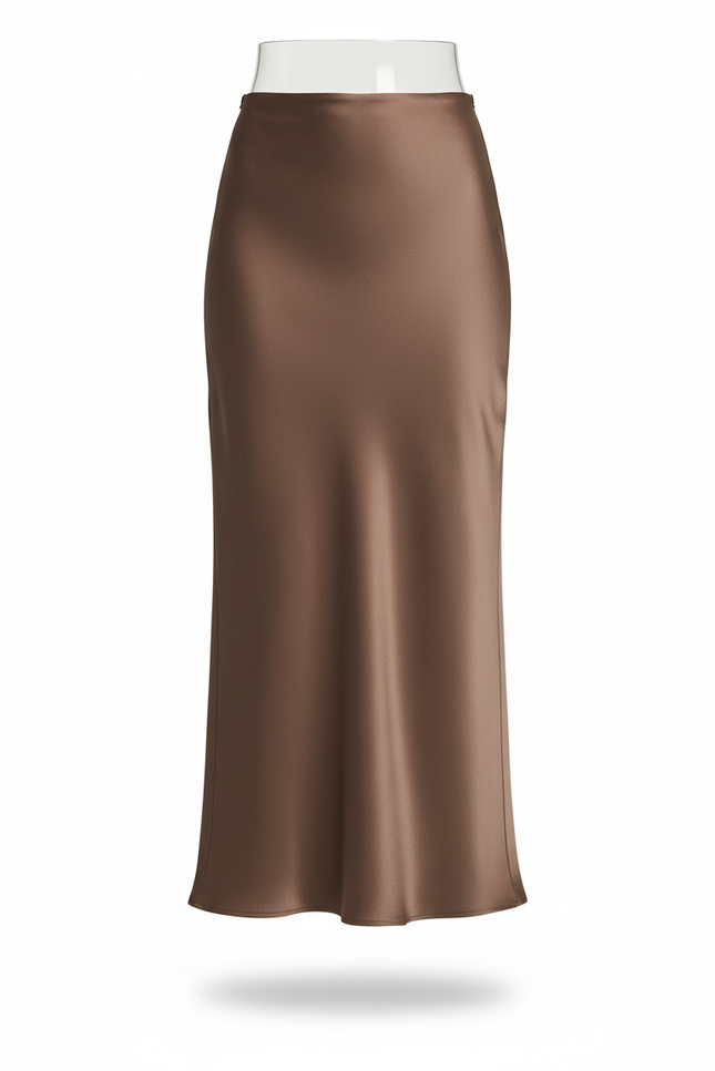 Jupe Satin Fluide Marron Élégante Sobre