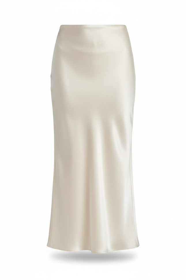 Jupe Satin Crème Midi Élégante Chic