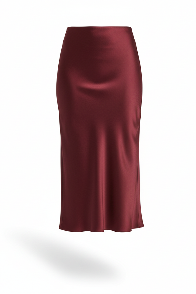 Jupe Satin Bordeaux Midi Fluide