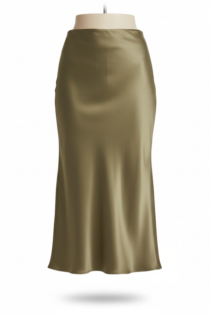 Jupe Satin Kaki Midi Chic