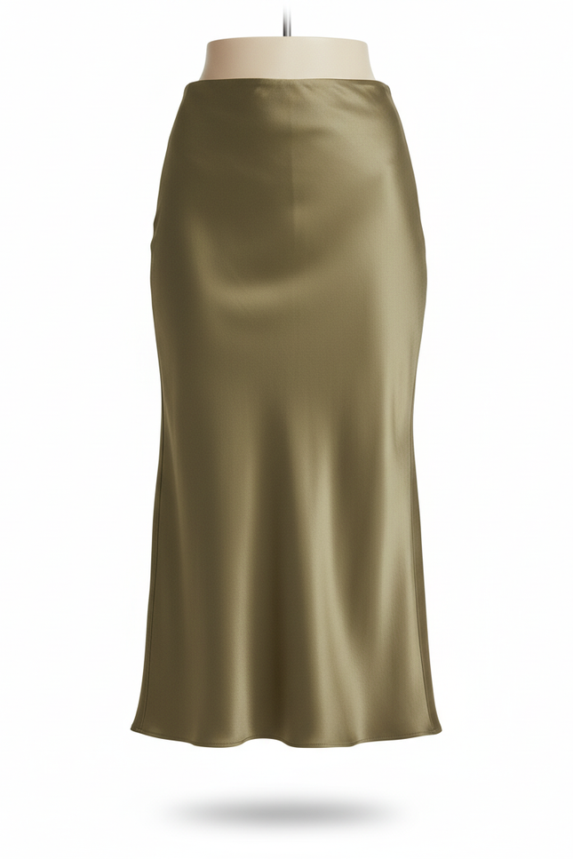 Jupe Satin Kaki Midi Chic