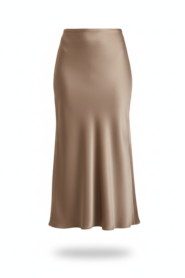 Jupe Satin Beige Longue Élégante Minimaliste