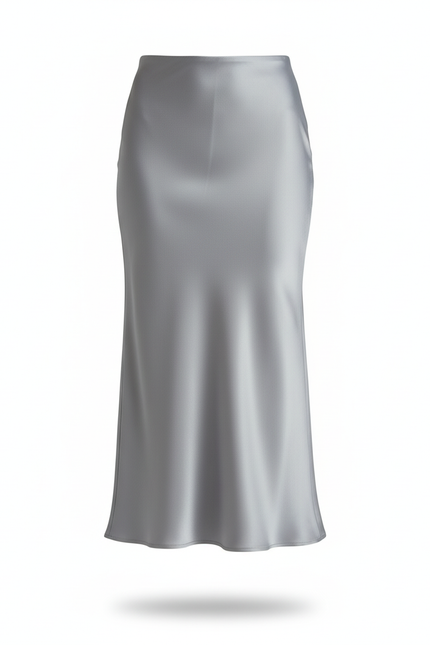 Jupe Satin Argentée Fluide Élégante Lumineuse