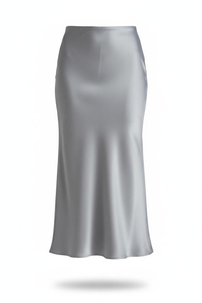 Jupe Satin Argentée Fluide Élégante Lumineuse