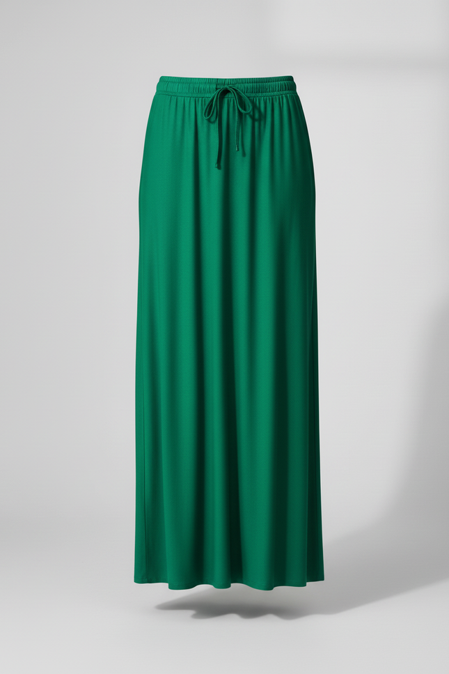 Jupe Satin Verte Longue Fluide