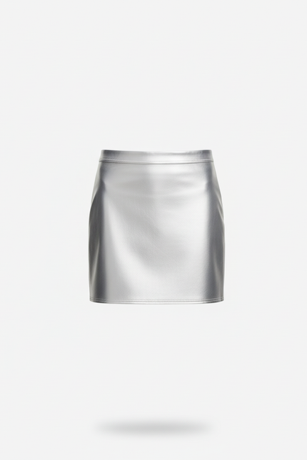 Jupe Satin Argentée Brillante Sexy