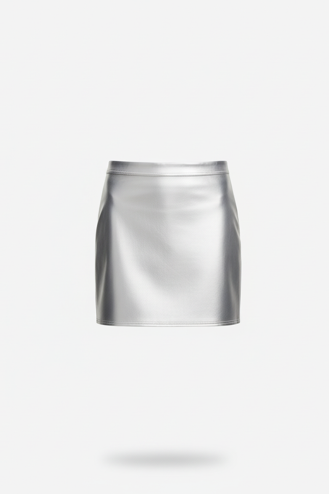 Jupe Satin Argentée Brillante Sexy