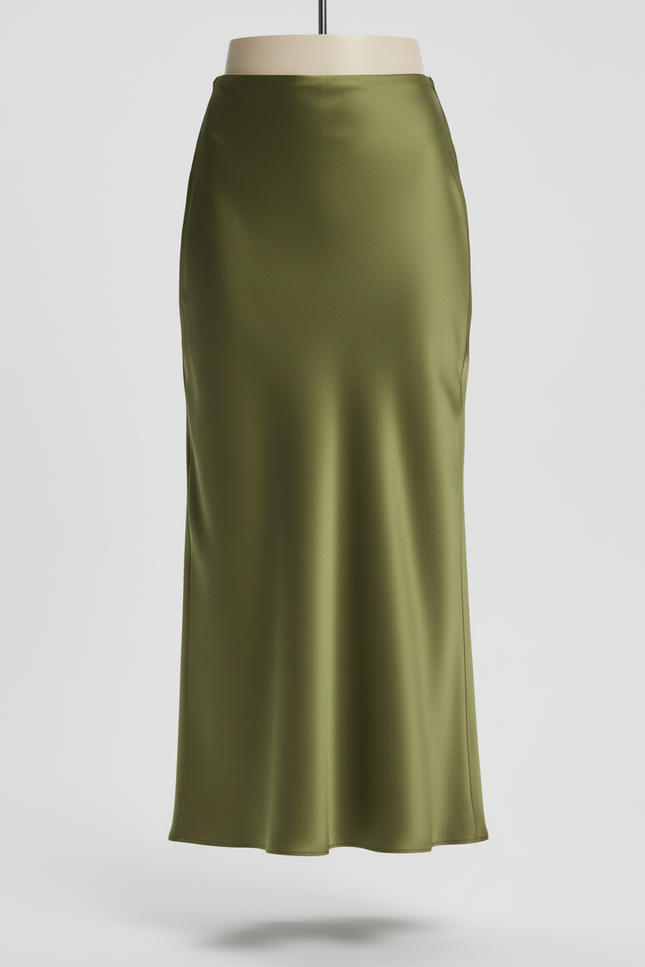 Jupe Satin Vert Olive Fluide Élégante