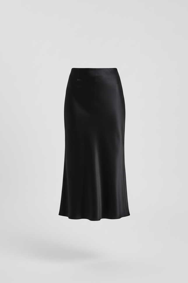 Jupe Satin Noire Fluide Élégante Distinguée