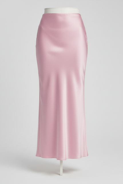 Jupe Satin Rose Pâle Longue Fluide