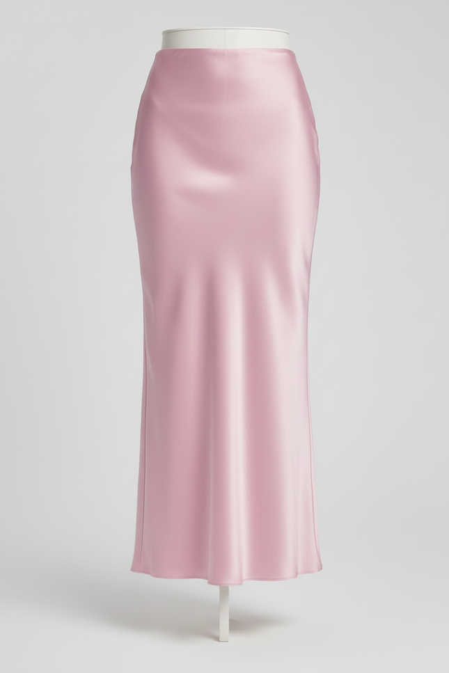 Jupe Satin Rose Pâle Longue Fluide