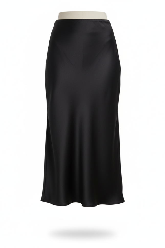 Jupe Satin Noir Fluide Élégante Tendance