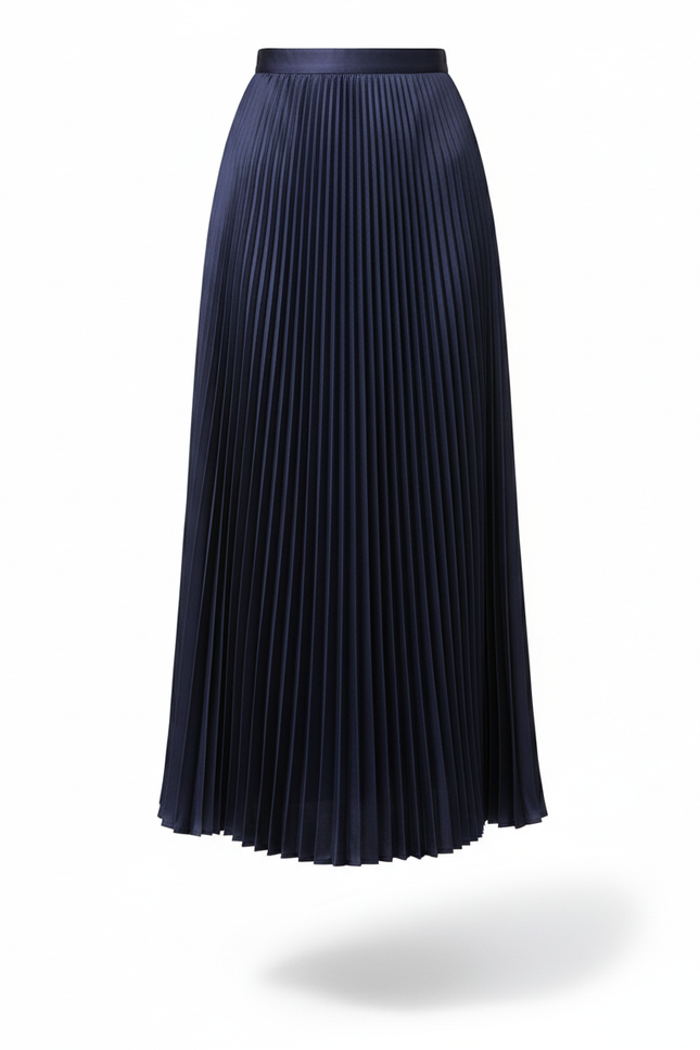 Jupe Plissée Bleu Marine Satin