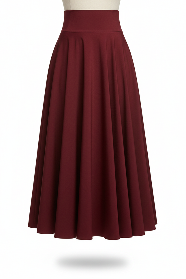 Jupe Taille Haute Trapéze Mi Mollet En Satin