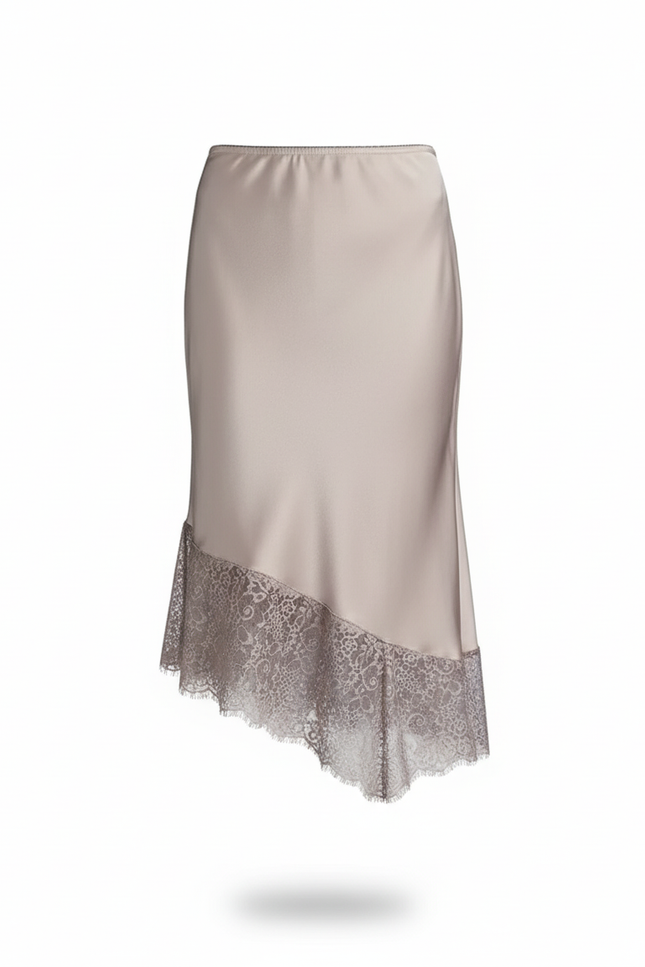 Jupe Satin Bordure Dentelle Asymétrique Fluide