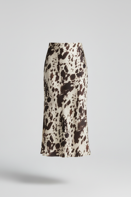 Jupe Satin Imprimé Animal Midi Fluide