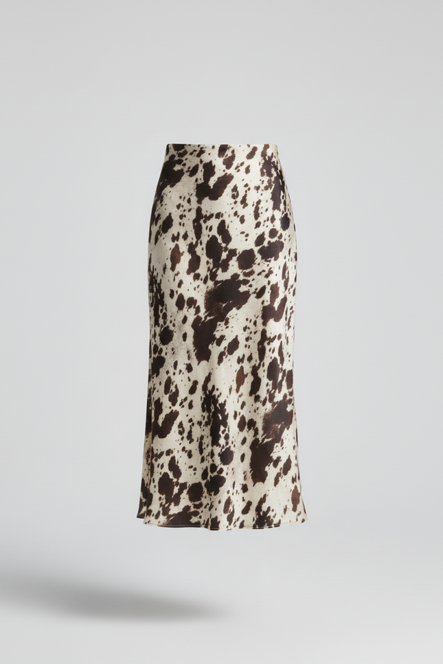 Jupe Satin Imprimé Animal Midi Fluide