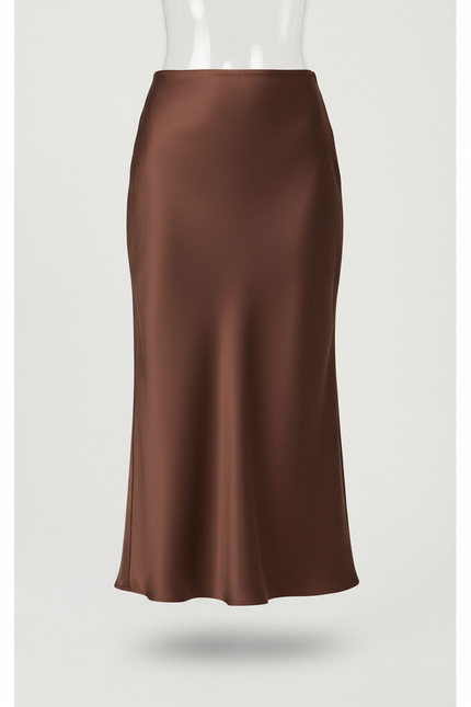 Jupe Satin Marron Fluide Élégante