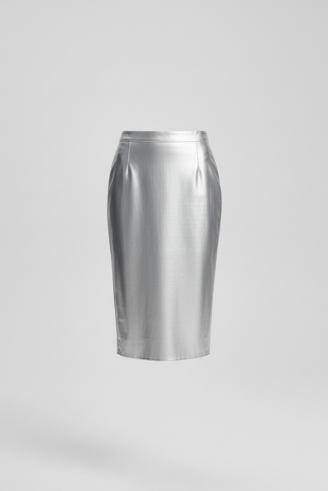 Jupe Satin Argentée Brillante Chic